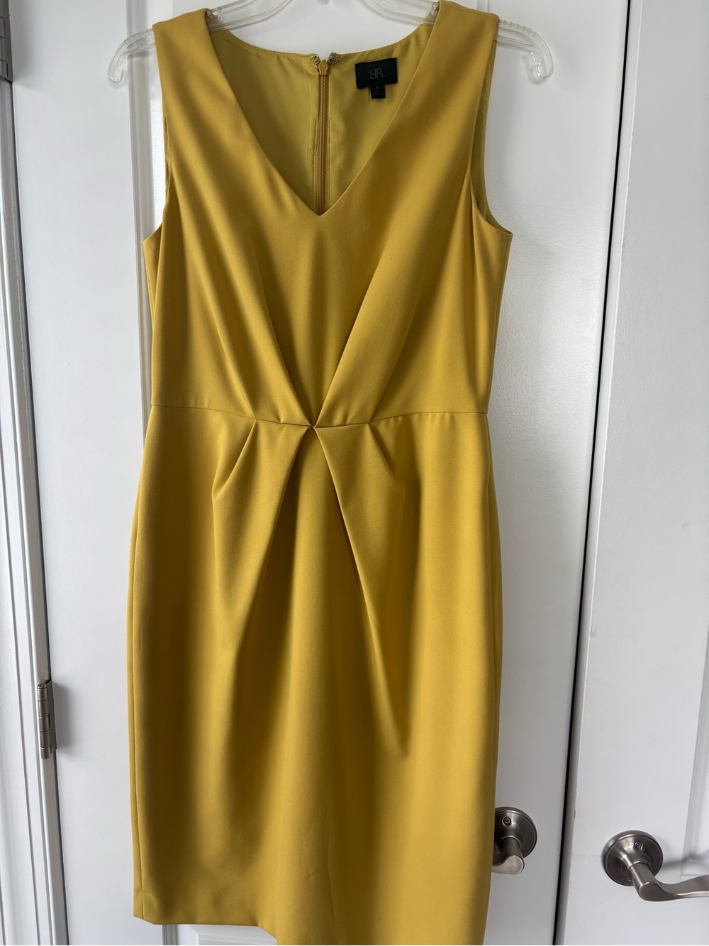 Banana Republic Mustard Yellow V-Neck Pleated Sheath Dress